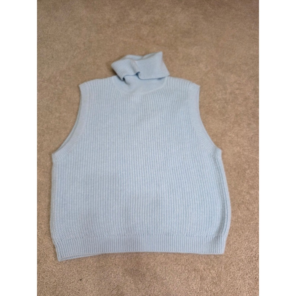 Mango MNG Light Blue Ribbed Turtleneck Sweater Vest Alpaca Wool Blend Size L